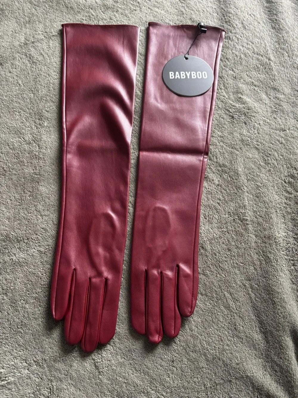 BABYBOO Women's Long Leatherette Gloves in Burgundy- New